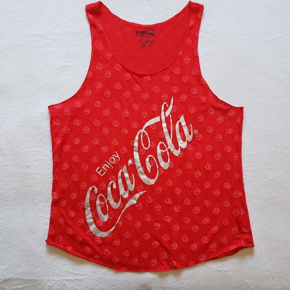 Coca-Cola Scoop Neck Tank Top Bottle Cap Print Red/Metallic Silver Junior's XXL